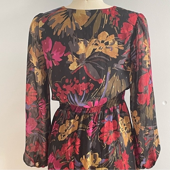 Sadie + Sage Among the Stars Surplice Maxi Dress -Black Multi Floral- Size Small - Picture 10 of 11